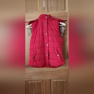 Red Quilted Puffer Vest With Hood